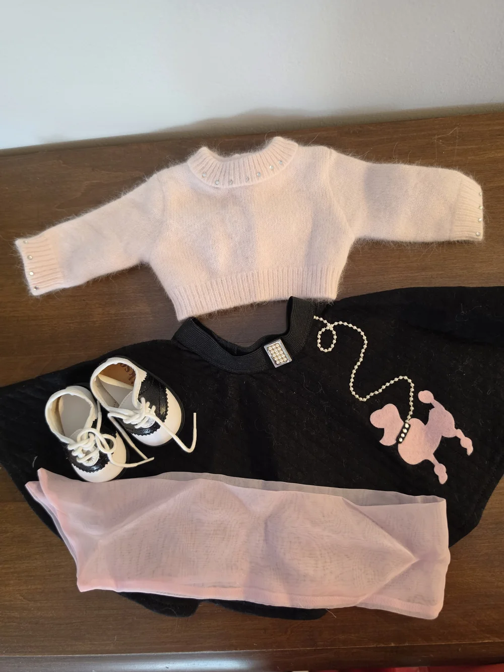 American Girl Pink Fuzzy Crewneck Sweater with Pearl Accents